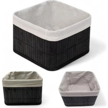 Esranın Dünyası Çok Amaçlı Bambu Saklama Kutusu - Kare Organizer, 20X20X13 Cm, Siyah