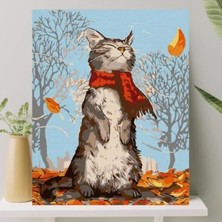 Esranın Dünyası Sayılarla Boyama Tuval Seti, Fırça ve Boya Dahil, 40X50 cm - Kedi ve Sonbahar Temalı