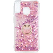 ZM Store Galaxy M20 Uyumlu Kılıf Simli Sıvılı Yüzük Standlı Milce Kapak