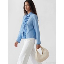 LC Waikiki Lcw Modest Mavi Fırfırlı Kadın Gömlek