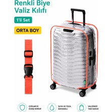 Trink Çanta Şeffaf Valiz Koruyucu Kılıf ve Valiz  Kemeri * 1'er Adet  *  Turuncu - Orta