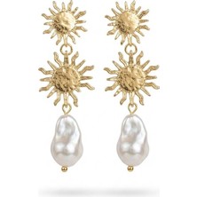 Serelya Gold Renk Pirinç Güneş Model Detaylı Kadın Küpe