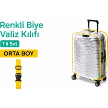 Trink Çanta Şeffaf Valiz Koruyucu Kılıf ve Valiz  Kemeri * 1'er Adet  *  Sarı - Orta