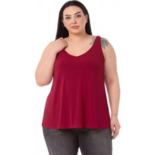Disentis Modest Büyük Beden V Yaka Kloş Kesim Bordo Bluz