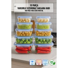 MarkEntegra Dikdörtgen 10 Parça Contalı Vakumlu Sızdırmaz Hava Almaz Saklama Kabı Seti 2X(4000/2300/1400/900/400 Ml)