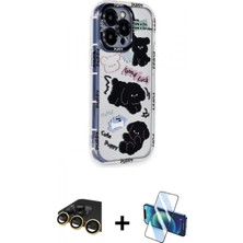 Pileli Store Pilelistore™ iPhone 14 Pro Kılıf Ahenk Modern Serisi - Siyah 3D Antistatik Cam Ekran Koruyucu + Raze Metal Kamera Lens - Gd