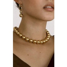 Lüks Kaplama Gold Rengi Inci Boncuk Kolye - 12MM