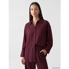LC Waikiki Lcw Everyday Bordo Dokulu Oversize Kadın Gömlek