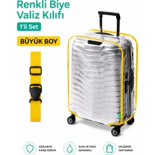 Trink Çanta Şeffaf Valiz Koruyucu Kılıf ve Valiz  Kemeri * 1'er Adet  *  Sarı - Büyük