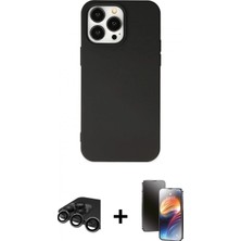 Pileli Store Pilelistore™ iPhone 15 Pro Kılıf Ahenk Serisi - Siyah 3D Antistatik Mat Seramik Nano Ekran Koruyucu + Raze Metal Kamera Lens - Tmgı