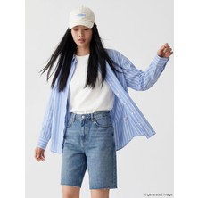 LC Waikiki Xsıde Mavi Çizgili Oversize Kadın Gömlek