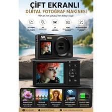 Robeve 5k Ultra Hd Dijital Fotoğraf Makinesi Çift Ekranlı 80MP Kamera 18X Dijital Zoom Af Otomatik Odaklı Vlog & Selfie Kamerası Wifi Destekli