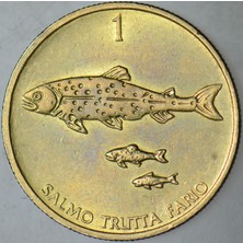 Banknoting Slovenya 1 Tolar 1992 Kahverengi Alabalık Temalı. Çilaltı.