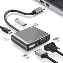 Hereveoyuncak 4’ü 1 Arada Type-C To Hub Dönüştürücü Adaptör – 4K Ultra Hd HDMI & VGA Görüntü Aktarımı, Pd Hızlı Şarj Desteekli, USB Çoklayıcı