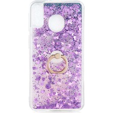 ZM Store Galaxy M20 Uyumlu Kılıf Simli Sıvılı Yüzük Standlı Milce Kapak
