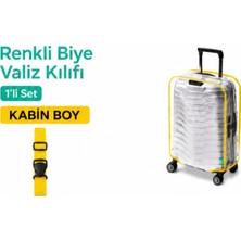 Trink Çanta Şeffaf Valiz Koruyucu Kılıf ve Valiz  Kemeri * 1'er Adet  *  Sarı - Kabin