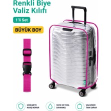 Trink Çanta Şeffaf Valiz Koruyucu Kılıf ve Valiz  Kemeri * 1'er Adet  *  Pembe - Büyük