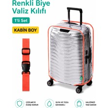 Trink Çanta Şeffaf Valiz Koruyucu Kılıf ve Valiz  Kemeri * 1'er Adet  *  Turuncu - Kabin