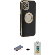 Marsilyan™- iPhone 12 Pro Kılıf Iz Form Serisi - Siyah Polymer Nano Ekran Koruyucu + Renkli Kamera Lens Koruma Cam - Tu