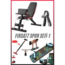 Spor Seti 1 | Profesyonel Bench Press, Şınav Tahtası, El Yayı, Su Terazili Barfisk Demiri