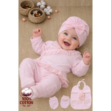 Sitiln Kız Bebek Dantelli Lüks Fistolu Süslü 5 Li Hastane Çıkışı Yenidoğan Set STL6453