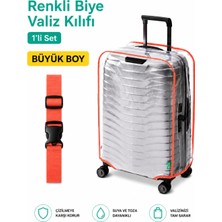 Trink Çanta Şeffaf Valiz Koruyucu Kılıf ve Valiz  Kemeri * 1'er Adet  *  Turuncu - Büyük