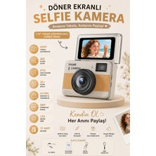 Robeve 68MP Dijital Fotoğraf Makinesi | 180° Döner Ekranlı Mini Selfie Kamera | 16X Zoom, LED Flaş, Tf Kart Destekli Retro Fotoğraf Makinesi Mini Kamera