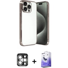 Pileli Store Pilelistore™ iPhone 15 Pro Max Kılıf Vadi Minimal - Siyah Bilvis 5in1 5d Magic Hayalet Cam Ekran Koruyucu + Pvd Metal Kamera Lens - Gs