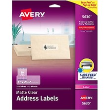 Mat Şeffaf Adres Etiketleri, Sure Feed Teknolojisi, Lazer, 1" x 2-5/8", 750 Etiket, 5 Paket (5630)