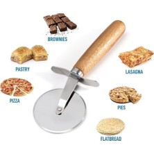 Pizza Kesici – Ahşap Saplı Paslanmaz Çelik, Yuvarlak Bıçaklı Pizza Dilimleyici | Ergonomik, Dayanıklı, Şık Tasarım