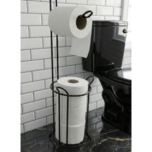 Statika Home Ayaklı Siyah Tuvalet Kağıtlığı, Peçetelik Tutacağı , Wc Kağıtlık Askısı Standı , 3 Yedekli Askılığı