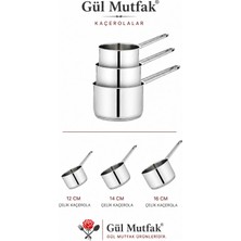 Gül Mutfak 3 Lü Paslanmaz Çelik Kaçerola Sosluk Sütlük Seti Tabanlı 12 - 14 - 16 cm