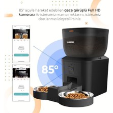 Haustier QQ029-DUAL 1080P Gece Görüş Kameralı Akıllı Kedi Mama Kabı, App-Wifi Uzaktan Kontrol, Sesle Çağırma, 2.4ghz/5ghz, 4lt Hazne, Çift Metal Kase (Siyah)