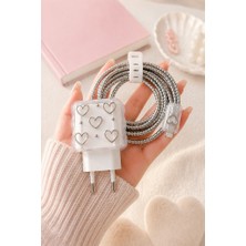 3gen Case Kablo Adaptör Koruyucu Şarj Kılıfı Kablo Örme Aparatlı Toparlayıcı iPhone 18W/20W/25W Uyumlu 5 Parça Heart2