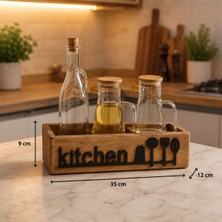 Youday Ahşap Mutfak Organizeri Kitchen Yazılı Dekoratif Tezgah Düzenleyici Yağlık Sirkelik Standı Baharatlık Rafı 35X12X9 cm