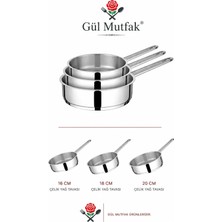 Gül Mutfak 3'lü Yağ Tava Paslanmaz Çelik 16 cm -18 cm -20 cm