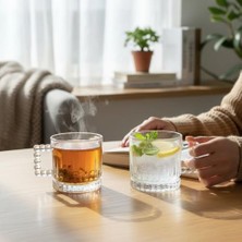 2 Adet Çay Kahve Kupası Kulplu Cam Bardak Çay Bardağı 280 ml