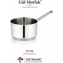 Gül Mutfak Kaçerola Sütlük ve Sosluk Tabanlı 16 cm 1400 ml Paslanmaz Çelik