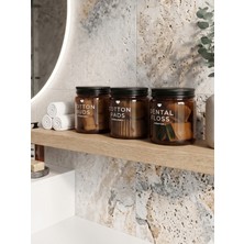 Milea 3'lü Amber Cam Metal Kapaklı Düzenleyici Kulak Pamuğu Diş Ipi Banyo Organizer Seti – Cotton Buds & Cotton Pads & Dental Floss Yazılı/ 270 ml