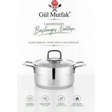 Gül Mutfak Cam Kapaklı Tabanlı Çelik Tencere 20 cm 2,9 Lt