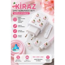 3gen Case Kablo Adaptör Koruyucu Şarj Kılıfı Kablo Örme Aparatlı Toparlayıcı iPhone 18W/20W/25W Uyumlu 5 Parça Kiraz