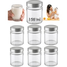 Milea 6 Adet Gümüş Metal Derin Kapaklı Şeffaf Cam Bebek Mama Kabı Mumluk Reçel Kavanozu 156 ml