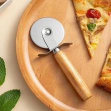 Paslanmaz Çelik Ahşap Saplı Pizza Dilimleyici, Yuvarlak Pizza Kesici Bıçak, Hamur ve Kesici, Ergonomik Tasarım