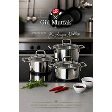 Gül Mutfak 6 Parça Tencere Seti Cam Kapak Paslanmaz Çelik 16-18-20 cm