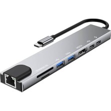 AL-C80 Type-C 8in1 Çevirici Adaptör 4K HDMI + 2port USB 3.0 + RJ45 Gbit+ Sd Micro Kart