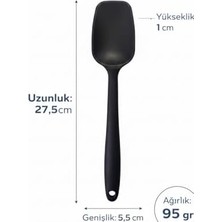 Silikon Pişirme - Servis Kaşığı (Pilav Kaşığı/kürek Spatula), Dayanıklı, Çizmez, Askılı, Tek Parça Tasarım (1, Siyah)