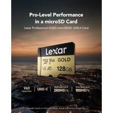 Gold 128GB Mikro Sd Kart, Microsdxc Uhs-Iı Bellek Kartı, V60, U3, A1, C10 Microsd Kart, 280MB/S'YE Kadar Okuma, Drone/aksiyon Kamerası/uhs-Iı Taşınabilir Oyun Cihazı Için (LMSGOLD128G-BNNNG)