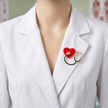 Stetoskop Kalp Lüx Broş Çanta Süsü -Doktor Hemşire Tıp Öğrencisi Hediyesi Gold Yaka Iğnesi Aksesuar