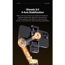 Hohem Isteady V3 Gimbal Akıllı Telefon Için – 3 Eksenli Stabilizatör, Manyetik Aı Izleyici, Dolum Işığı, Çıkarılabilir Kontrolör, Entegre Uzatma Çubuğu ve Canlı Yayın ve Vlog Için Tripod