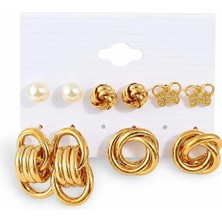 Chavin 5 Çift Gold Halka Kelebek Bayan Küpe Seti EV23SR